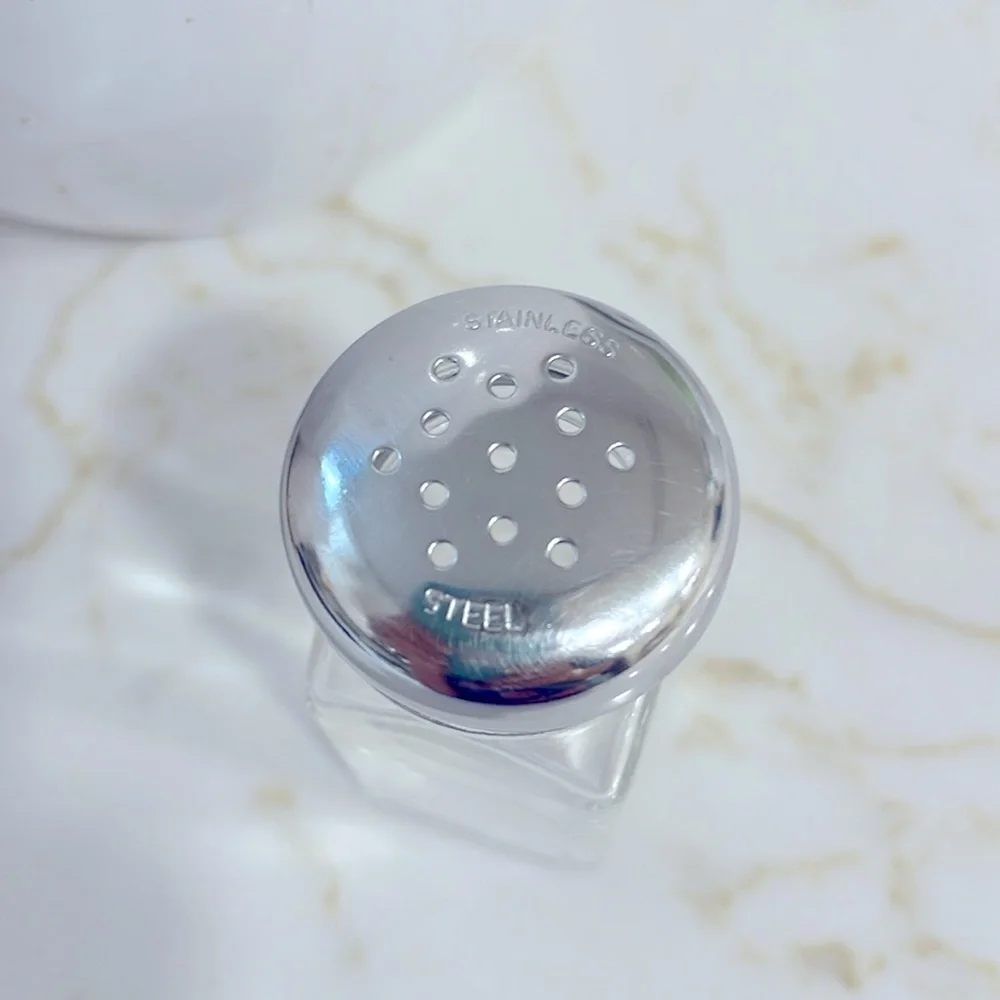 BN NOPRO 3oz ONE CLASSIC RETRO GLASS SALT OR PEPPER SHAKER WITH STAINLESS ST…
